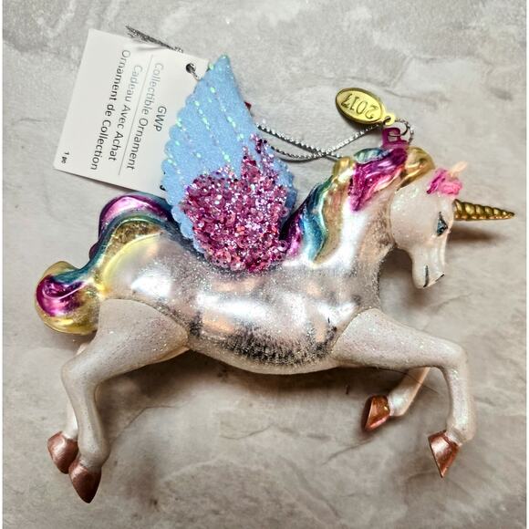 Sparkly Rainbow Unicorn Blown Glass Christmas Ornament Holiday Keepsake 2017 - Picture 7 of 8